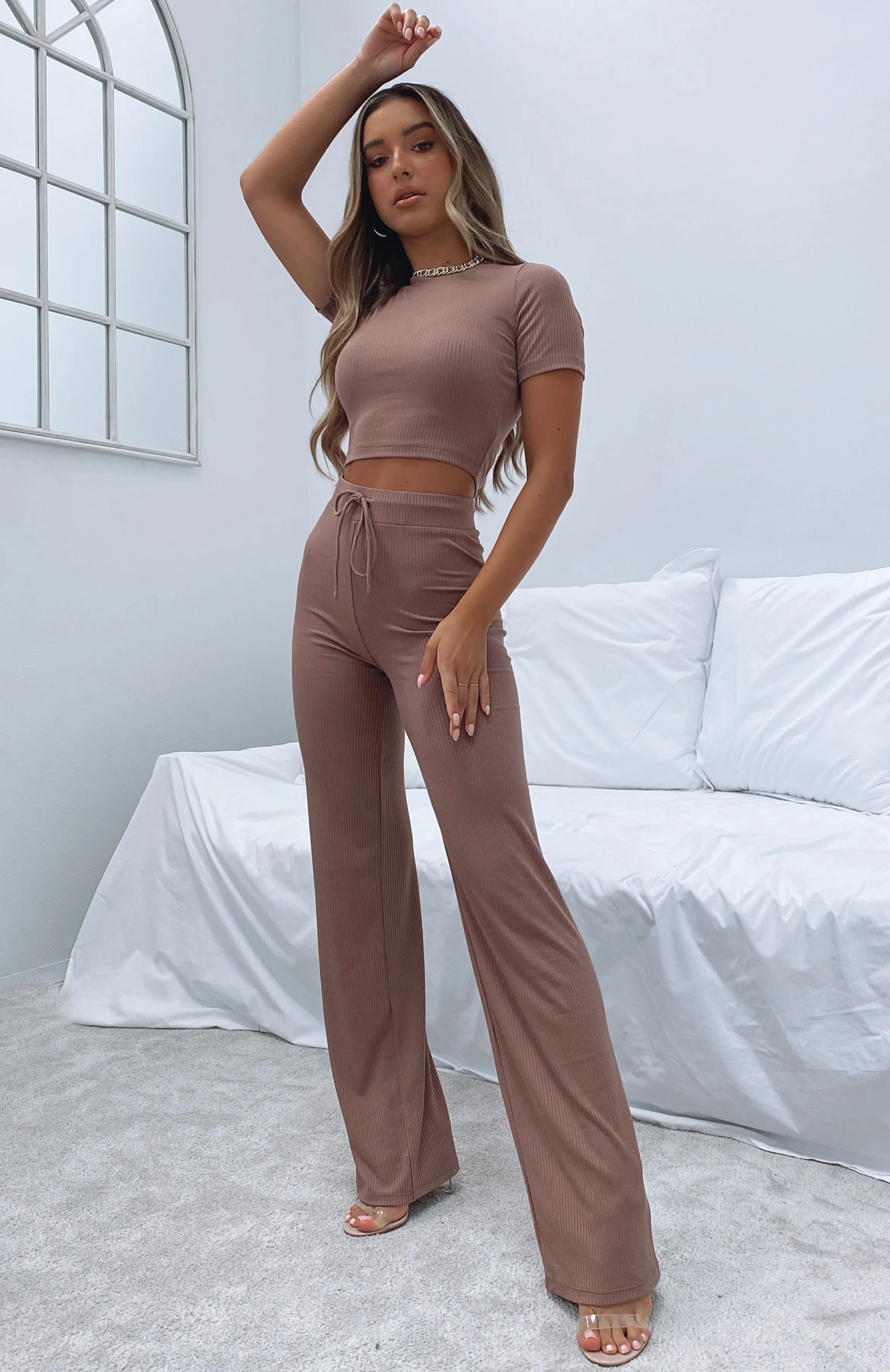 Adore You Ribbed Pants Chocolate