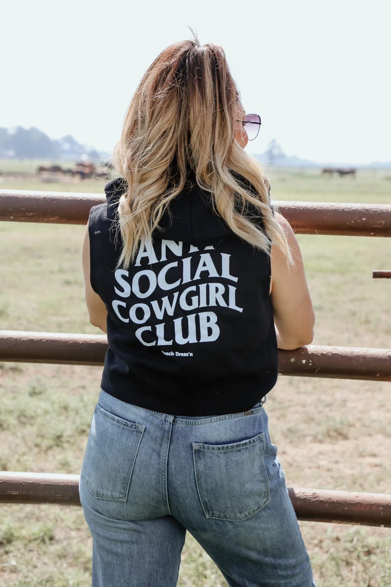 ANTI SOCIAL COWGIRL CLUB BLACK SLEEVELESS HOODIE