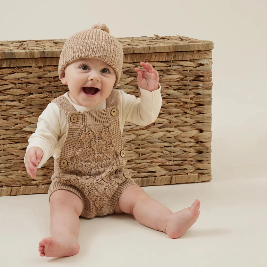 Aster & Oak Taupe Leaf Knit Romper