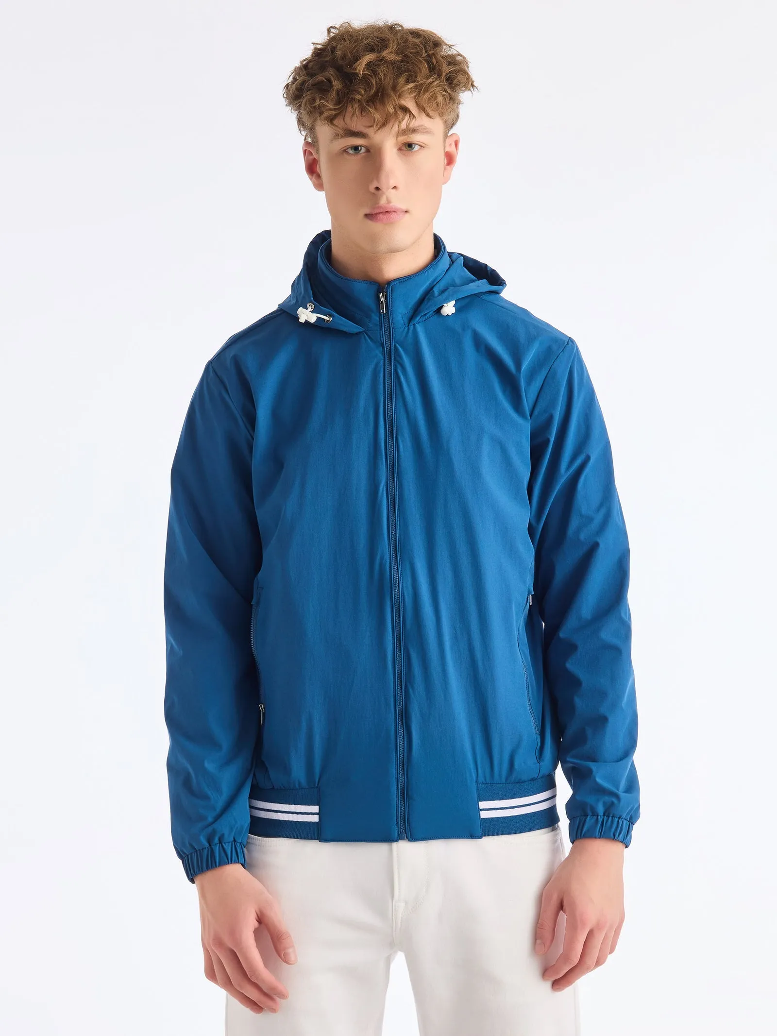 Blue 4-Way Stretch Hooded Jacket