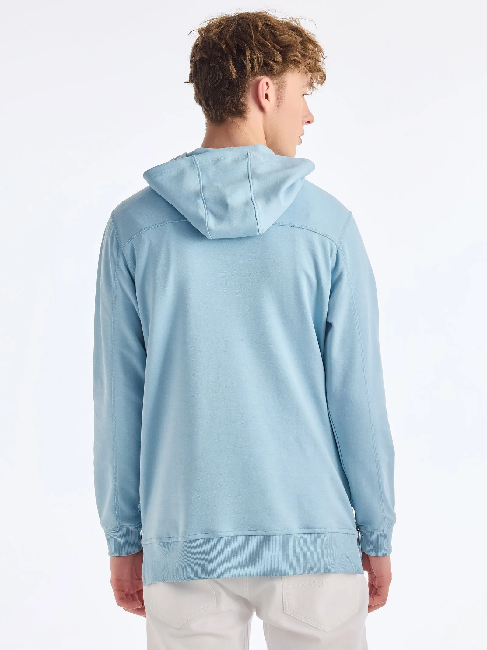 Blue Solid Hooded Sweatshirt