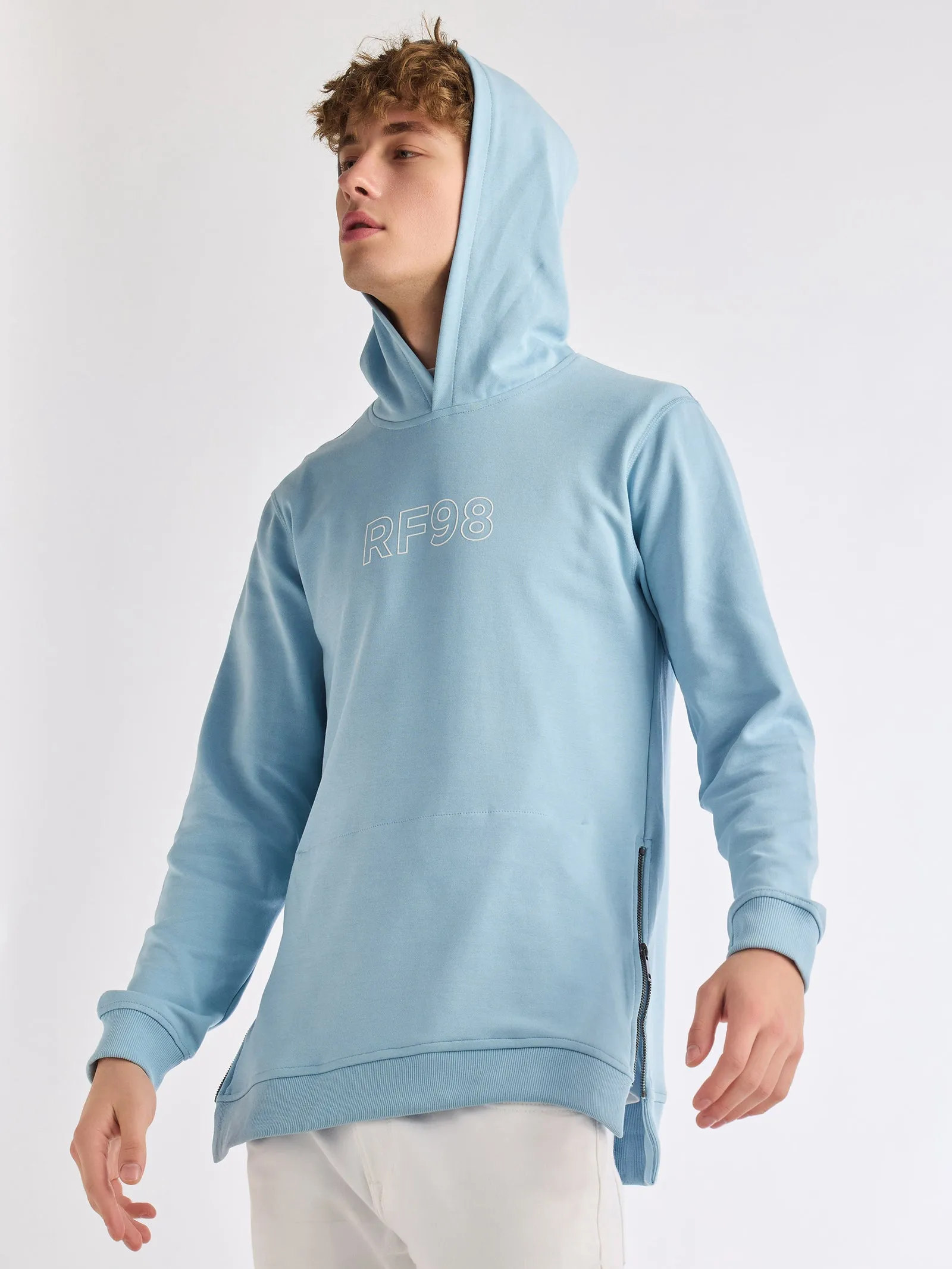 Blue Solid Hooded Sweatshirt