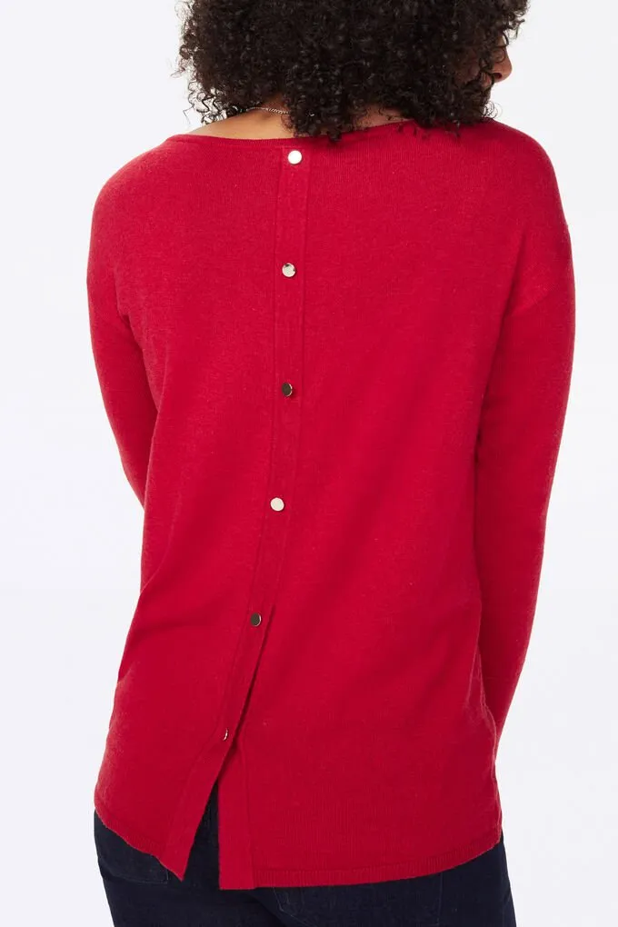 BOAT NECK SWEATER With Button Back - strawberry hill