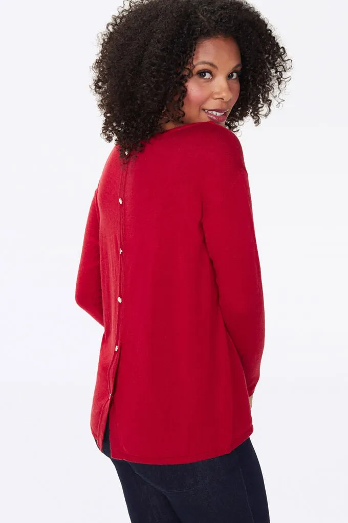 BOAT NECK SWEATER With Button Back - strawberry hill