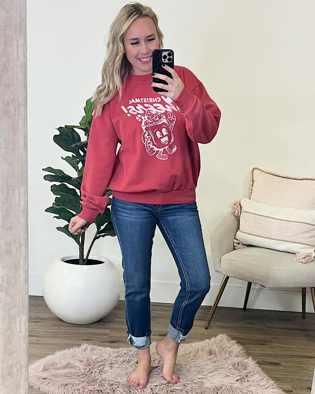 Christmas Cheers Vintage Red Sweatshirt FINAL SALE