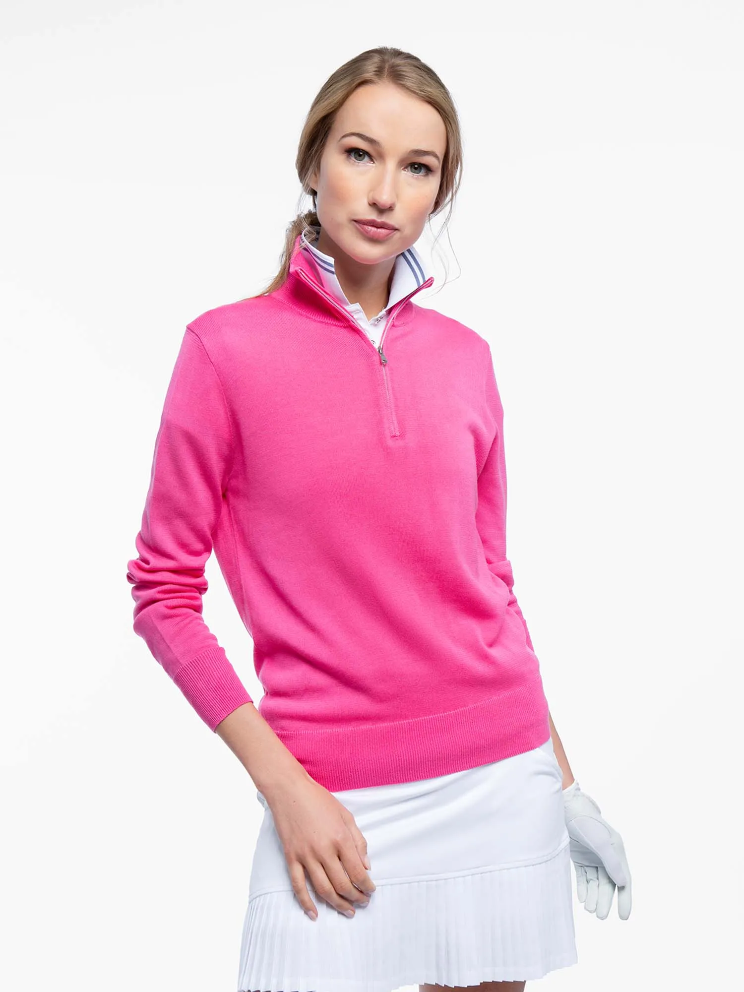 Classic Quarter Zip Sweater - Pink Rose