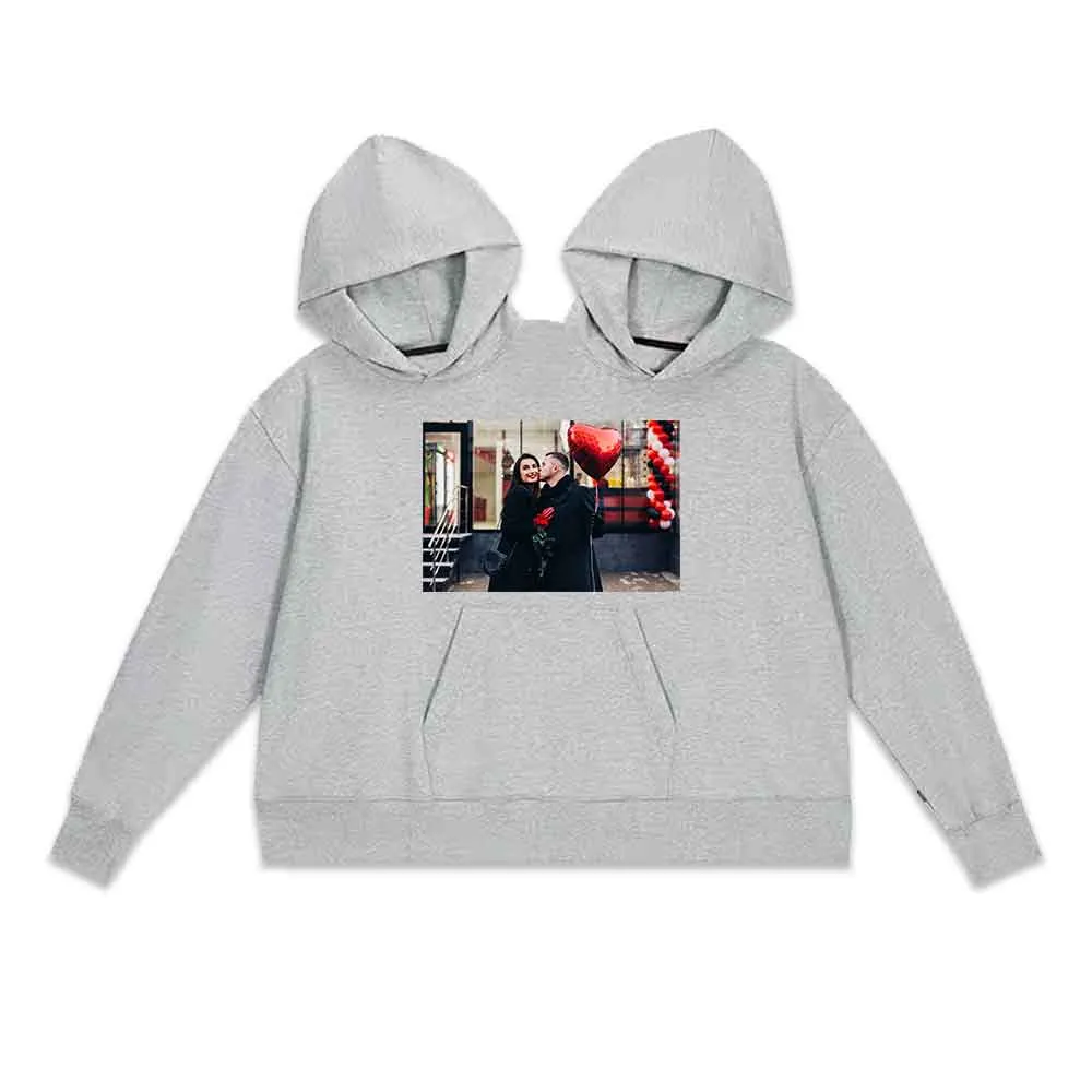 Custom Photo Double One-piece Hoodie Personalized Two Person Intimate Hoodie Funny Couple Valentine's Day Gift