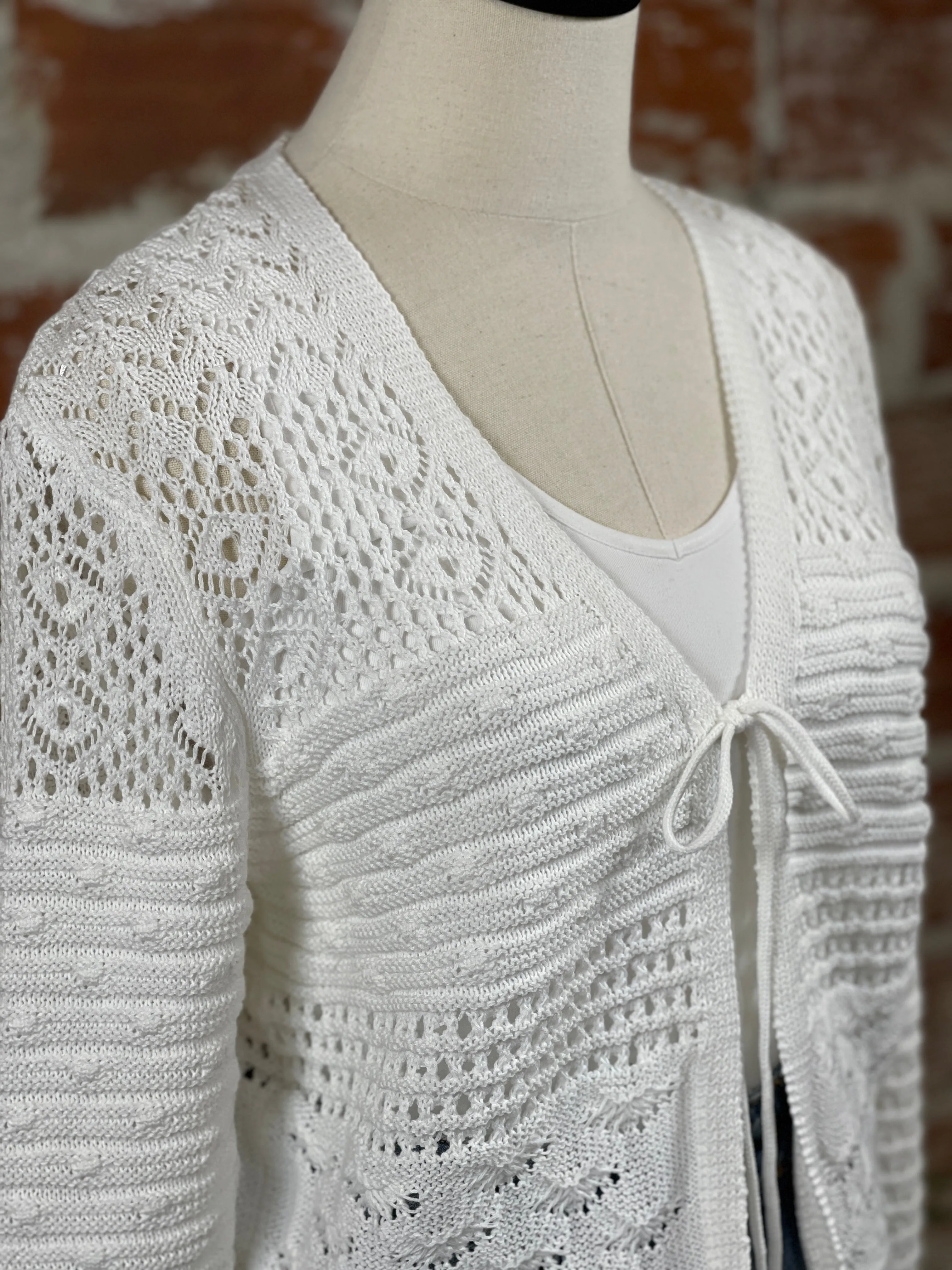 Dex Tie Cardigan in White