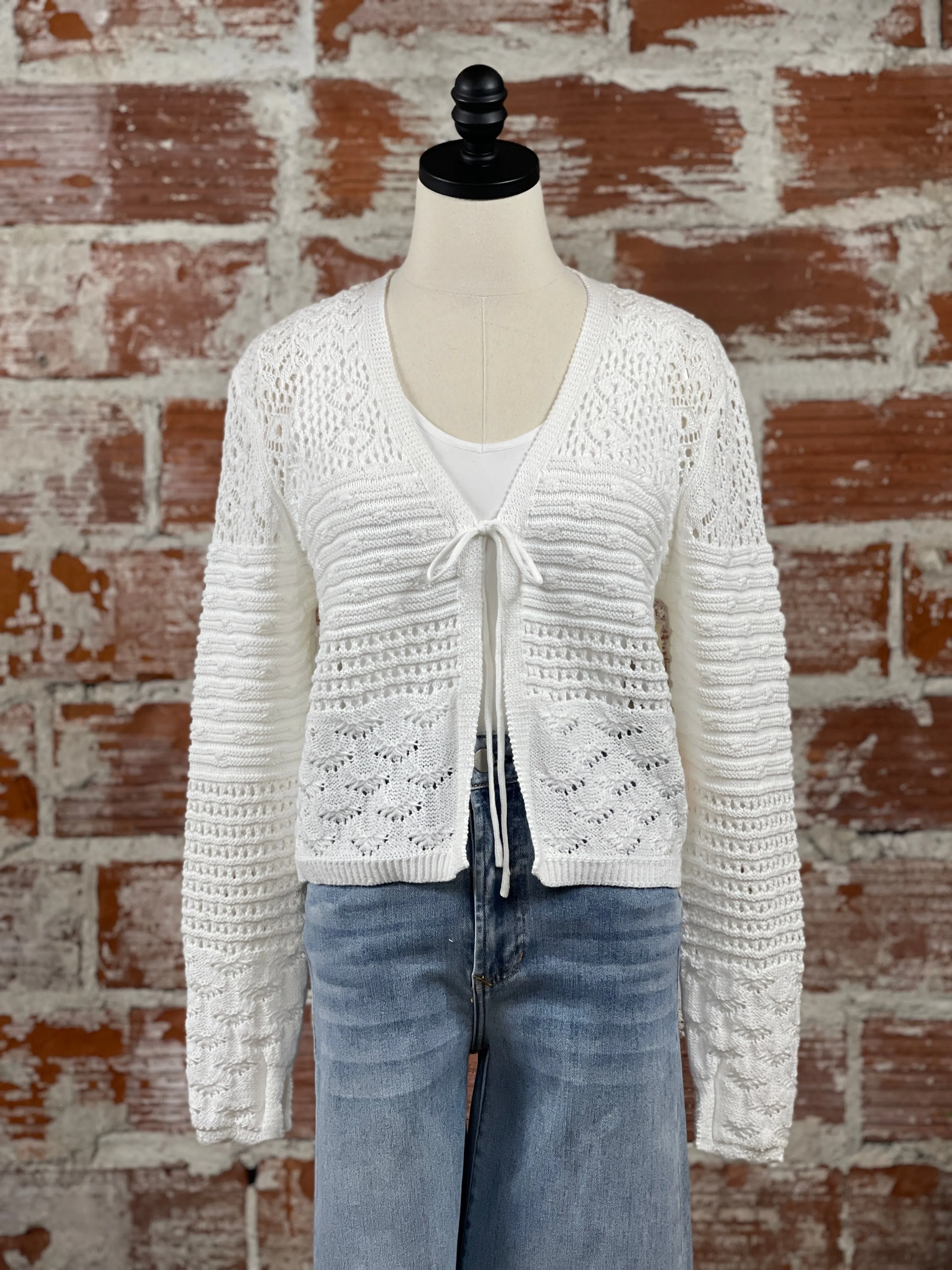 Dex Tie Cardigan in White