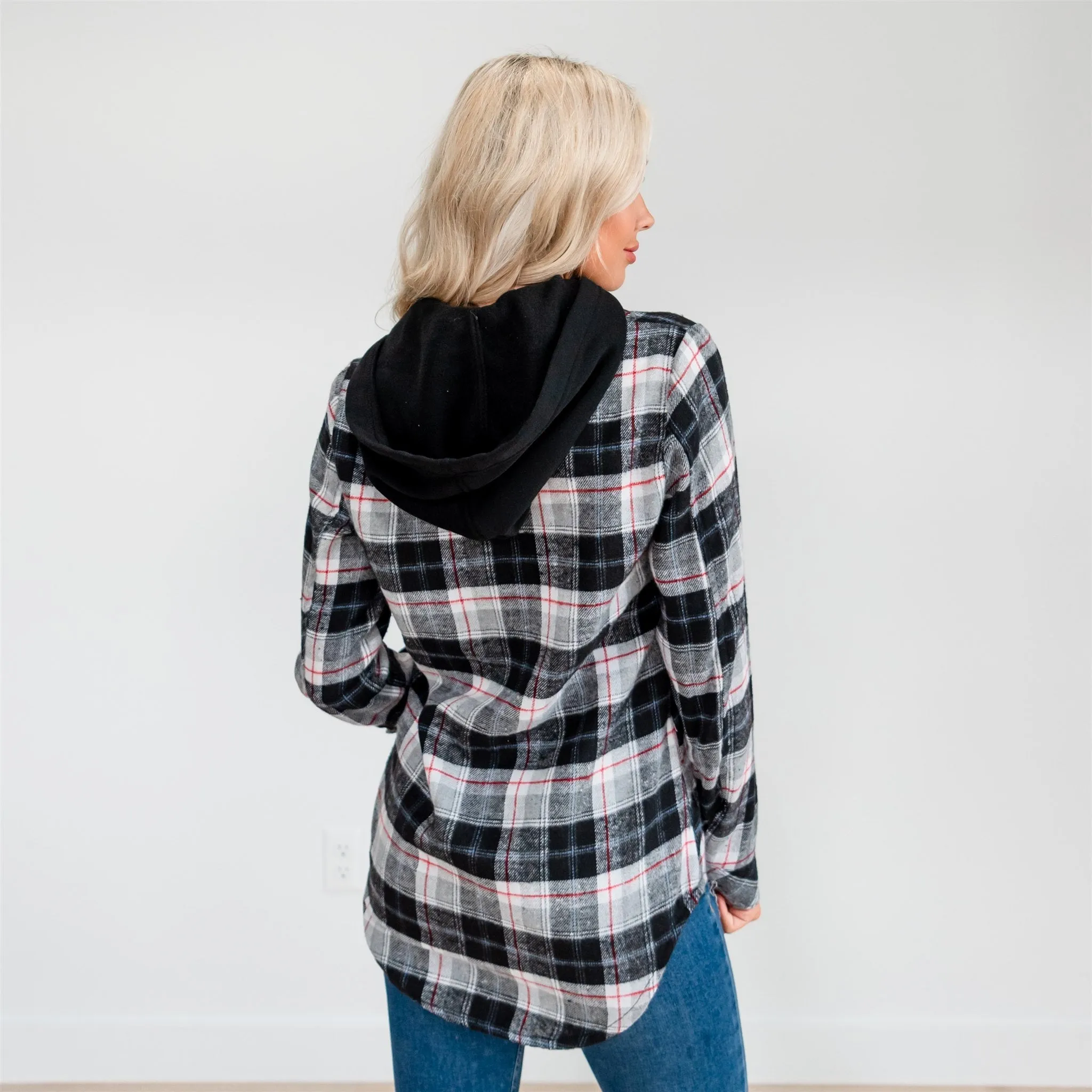 Flannel Hoodie: Ivory/Red Plaid