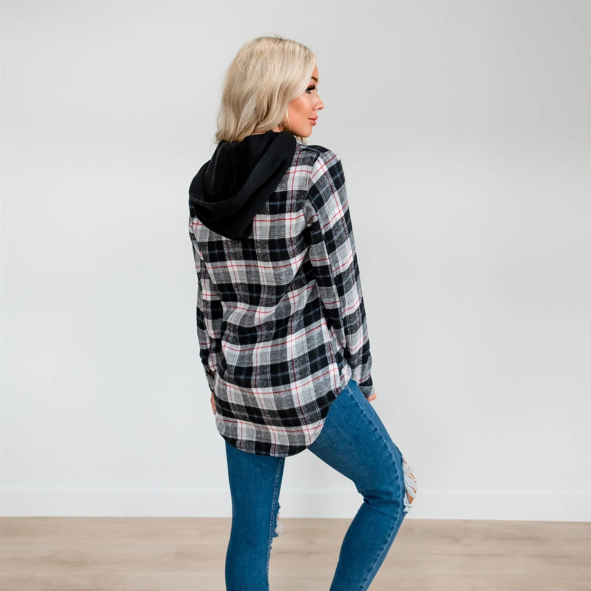 Flannel Hoodie: Ivory/Red Plaid