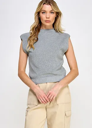 Kade Power-Shoulder Top in Grey