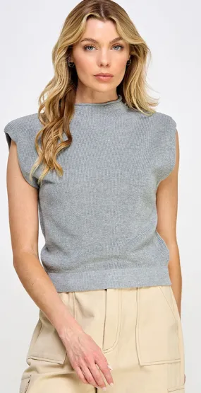 Kade Power-Shoulder Top in Grey