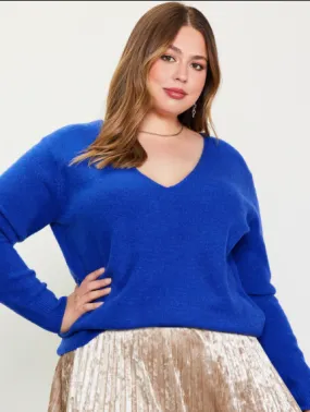 Layla Long Sleeve V Neck Sweater in Cobalt - FINAL SALE