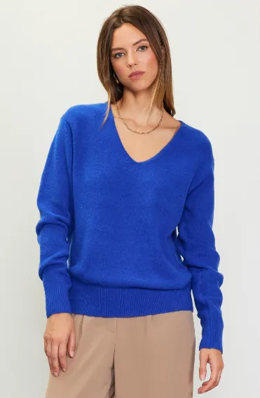 Layla Long Sleeve V Neck Sweater in Cobalt - FINAL SALE