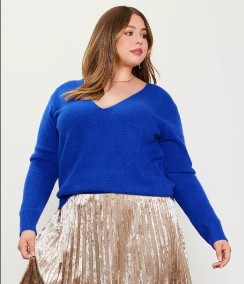 Layla Long Sleeve V Neck Sweater in Cobalt - FINAL SALE