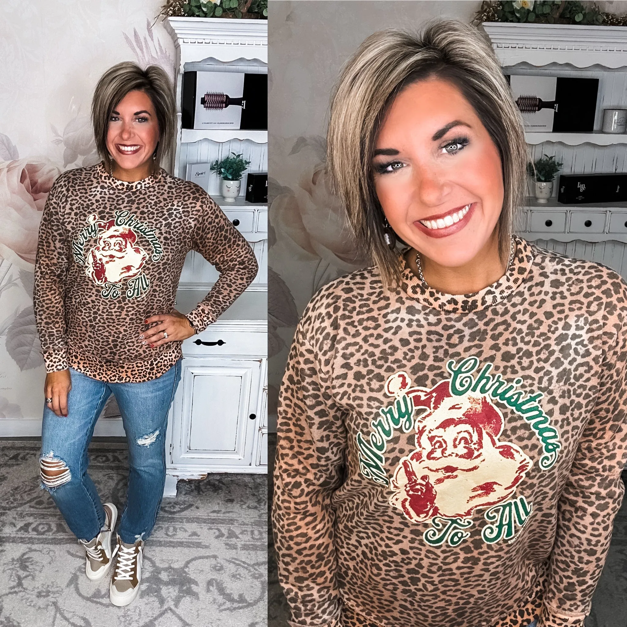 Leopard Vintage Santa Pullover