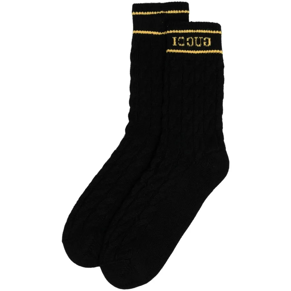 Logo-Print Cable-Knit Socks