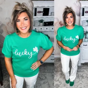 Lucky Shamrock Puff Sleeve Sweater