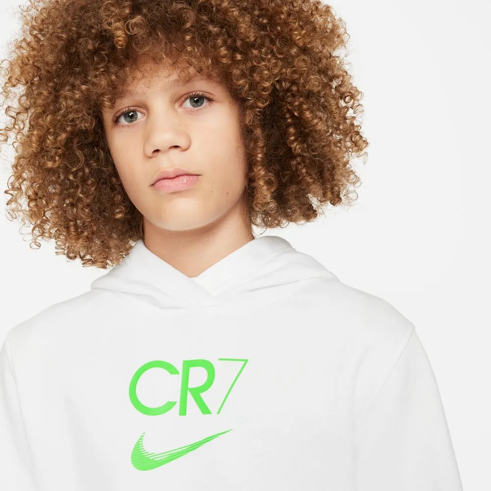 Nike Youth CR7 Fleece Football Hoodie (White/Green Strike)