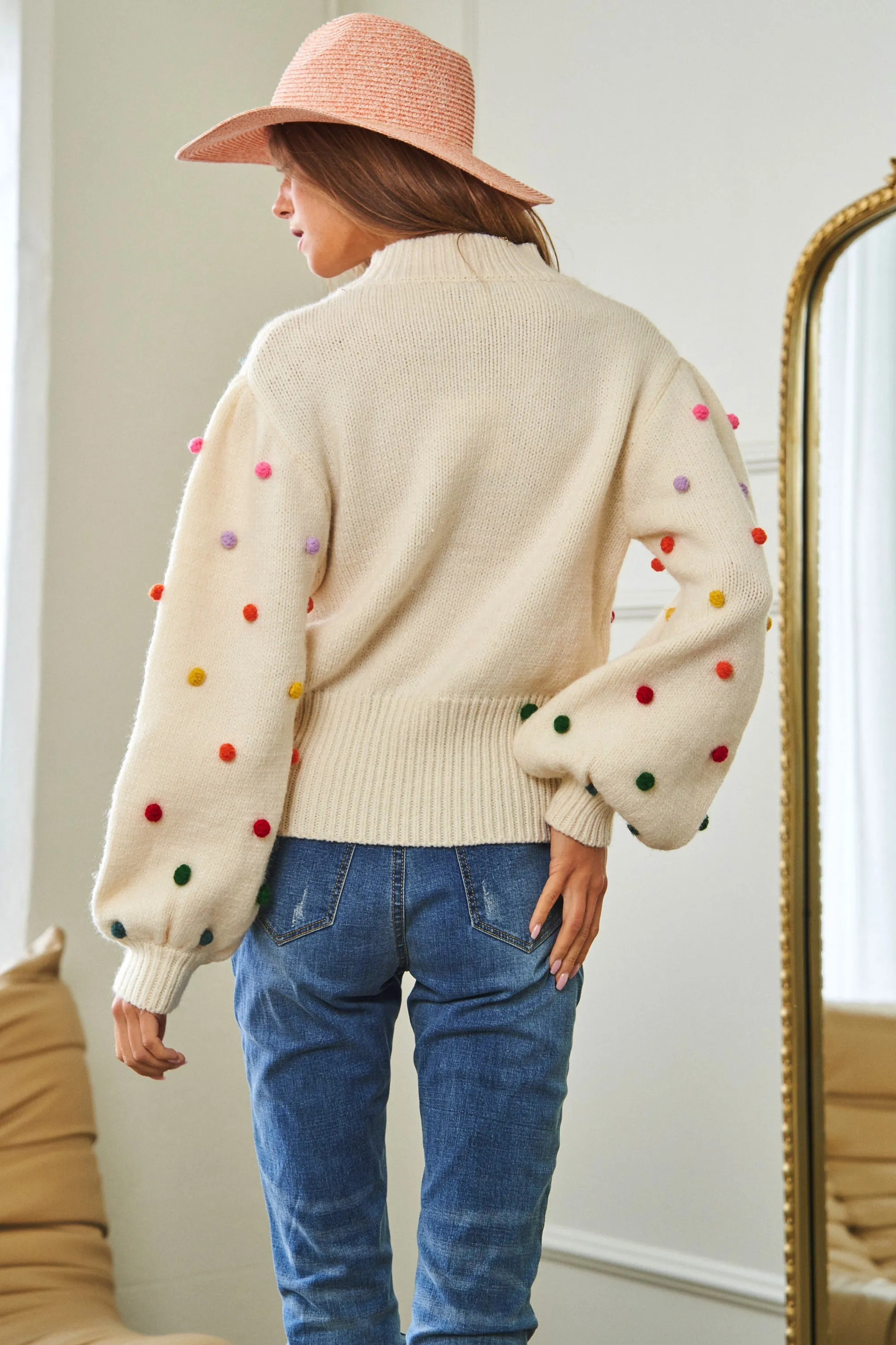 Party Isn't Over Pom Sweater - Cream