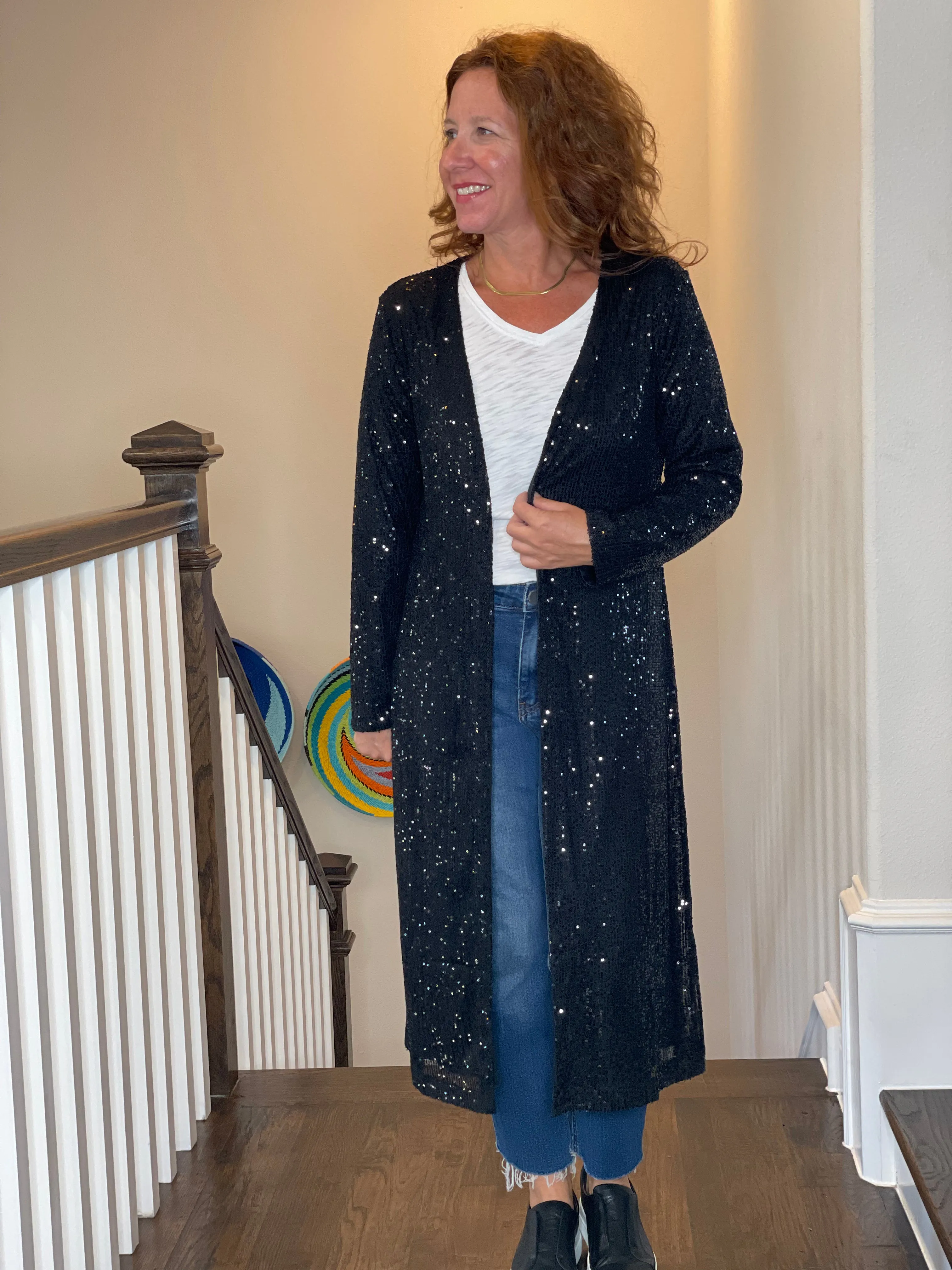 Sequin Duster in Black