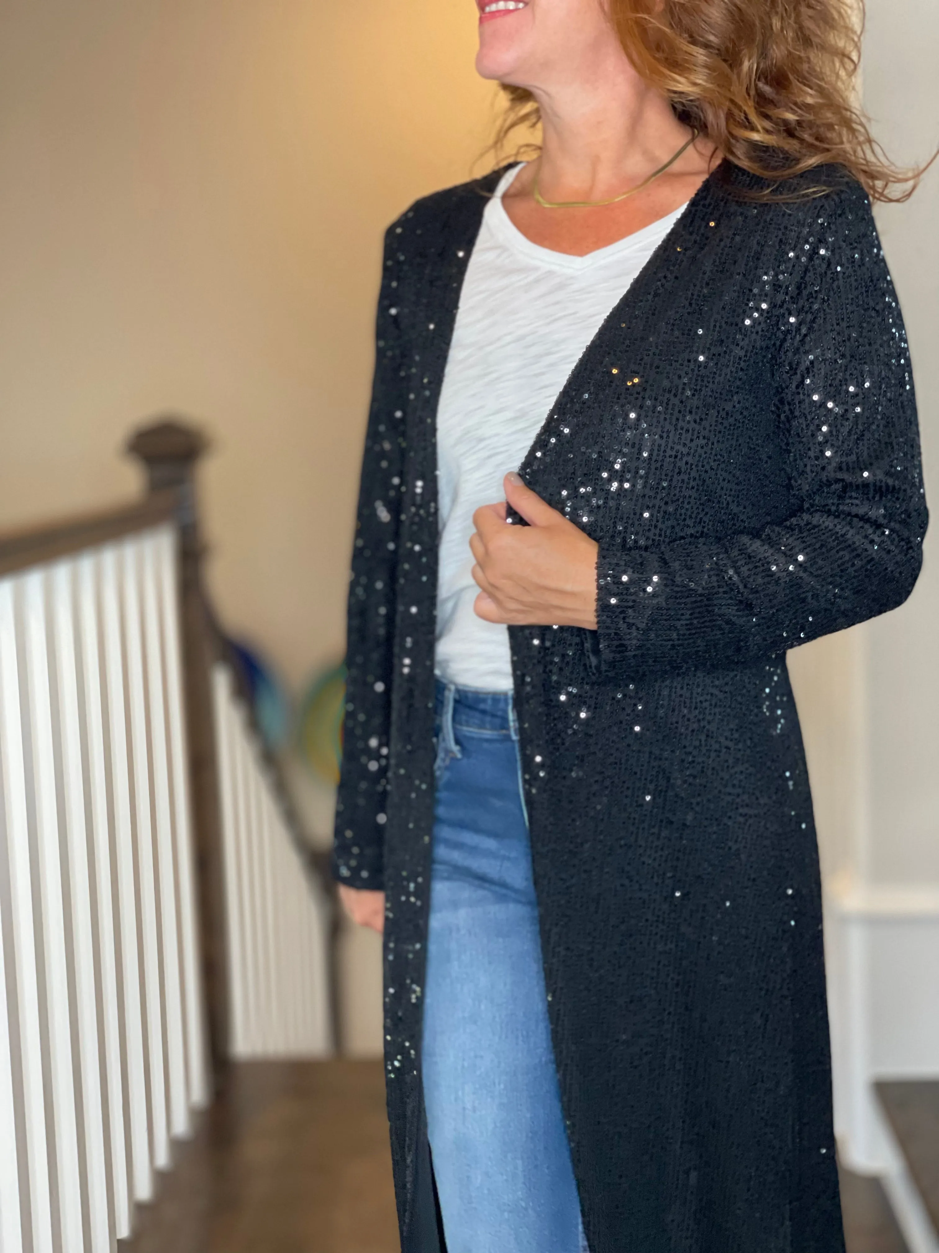 Sequin Duster in Black