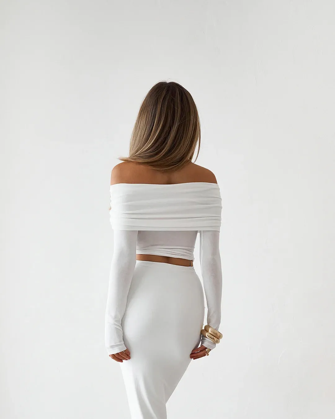 Sheer Long Sleeve Top - White