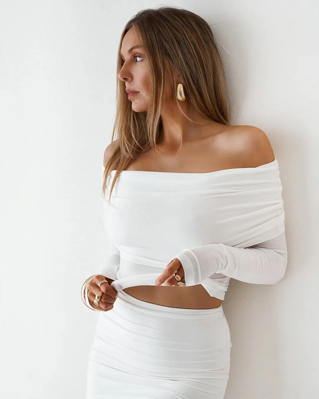 Sheer Long Sleeve Top - White