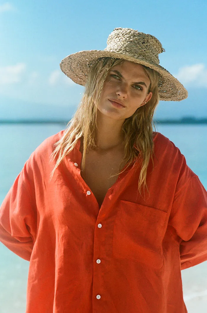 SUMMER Shirt Dress - coral linen