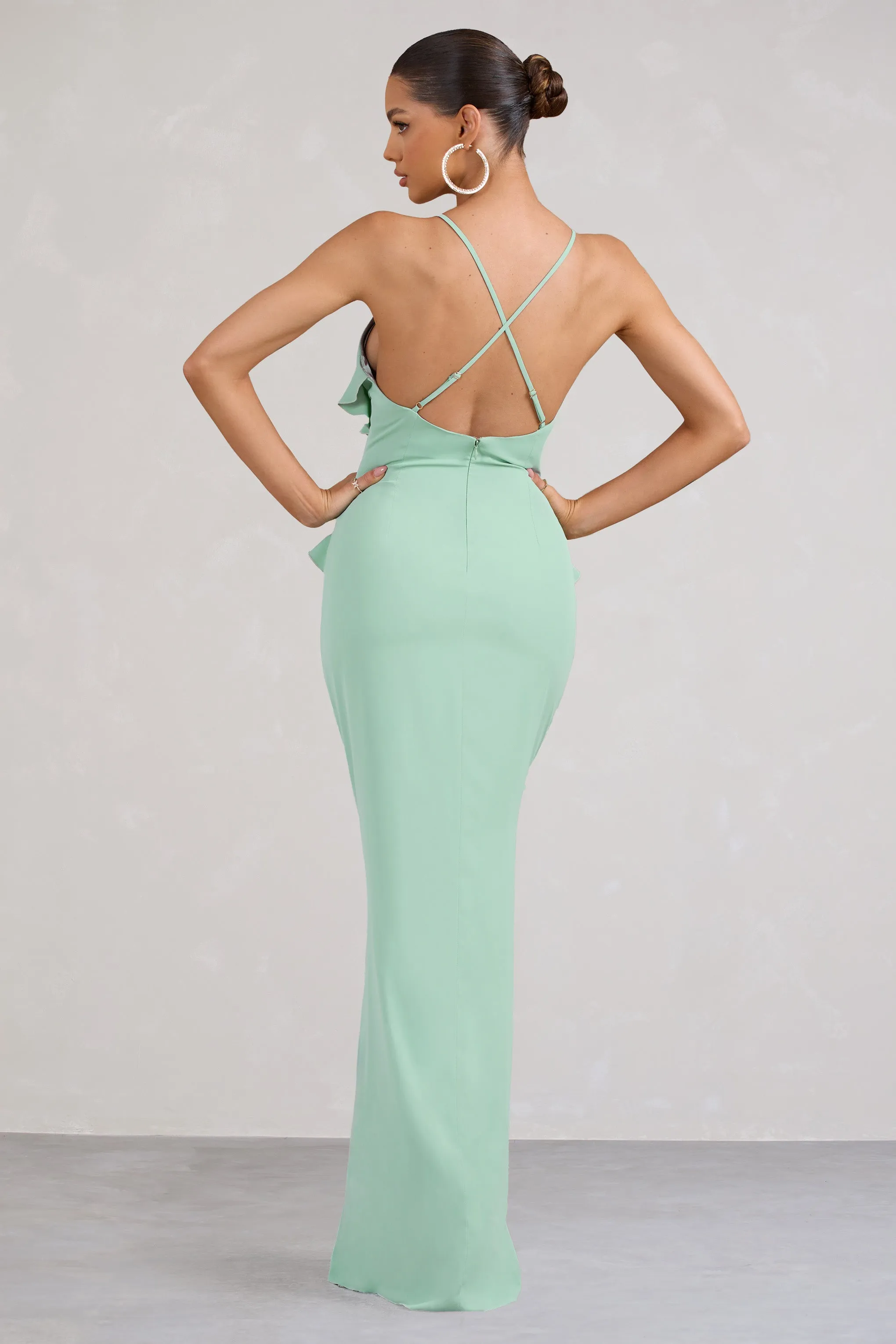 Syrah | Mint Green Chiffon Ruffle Cami Maxi Dress