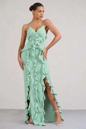 Syrah | Mint Green Chiffon Ruffle Cami Maxi Dress