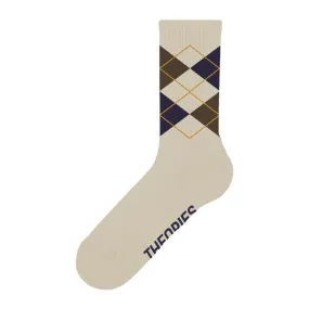 Theories Stamp Argyle Crew Sock Beige