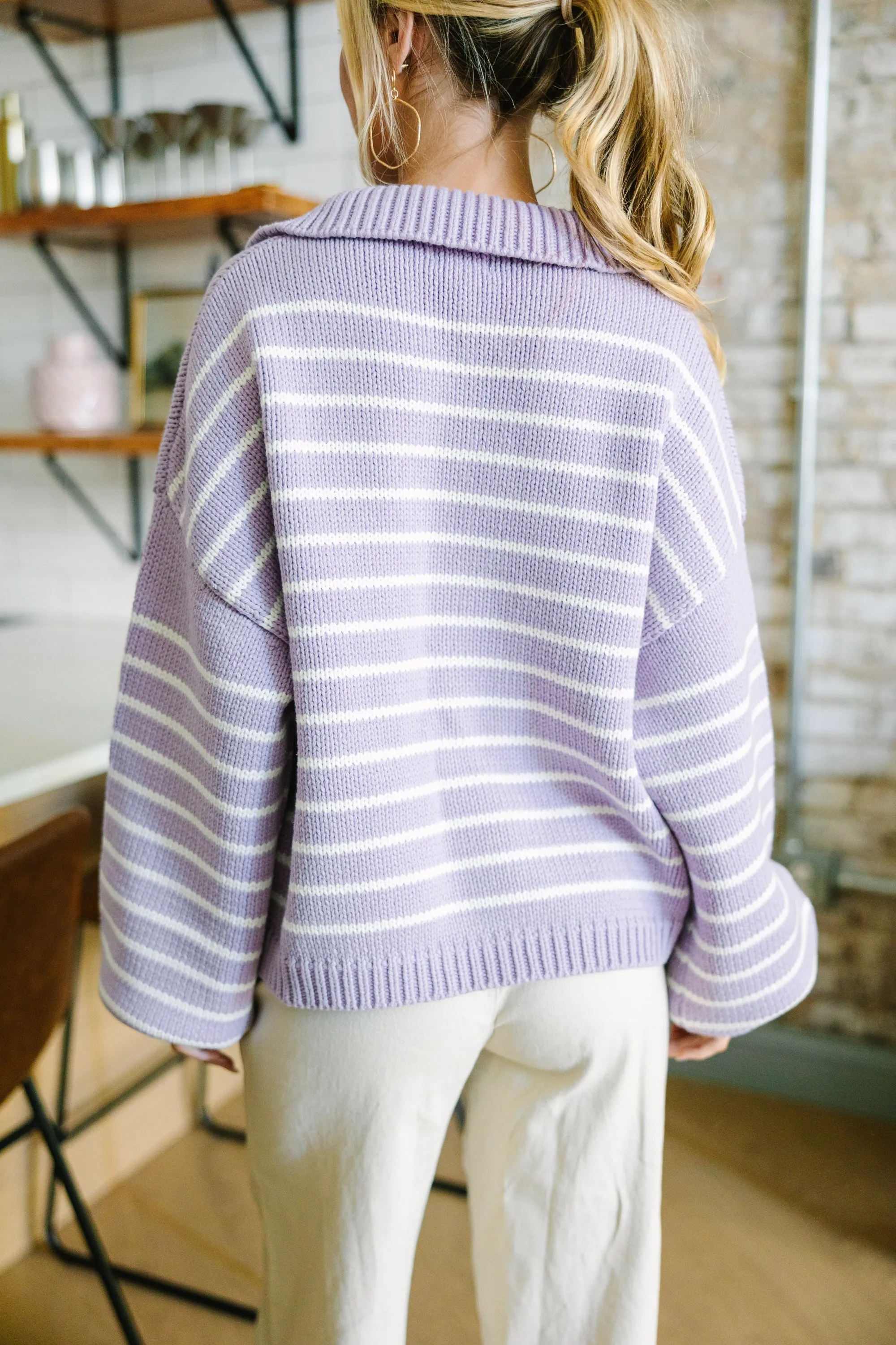 Think It Over Lavender Purple Striped Sweater